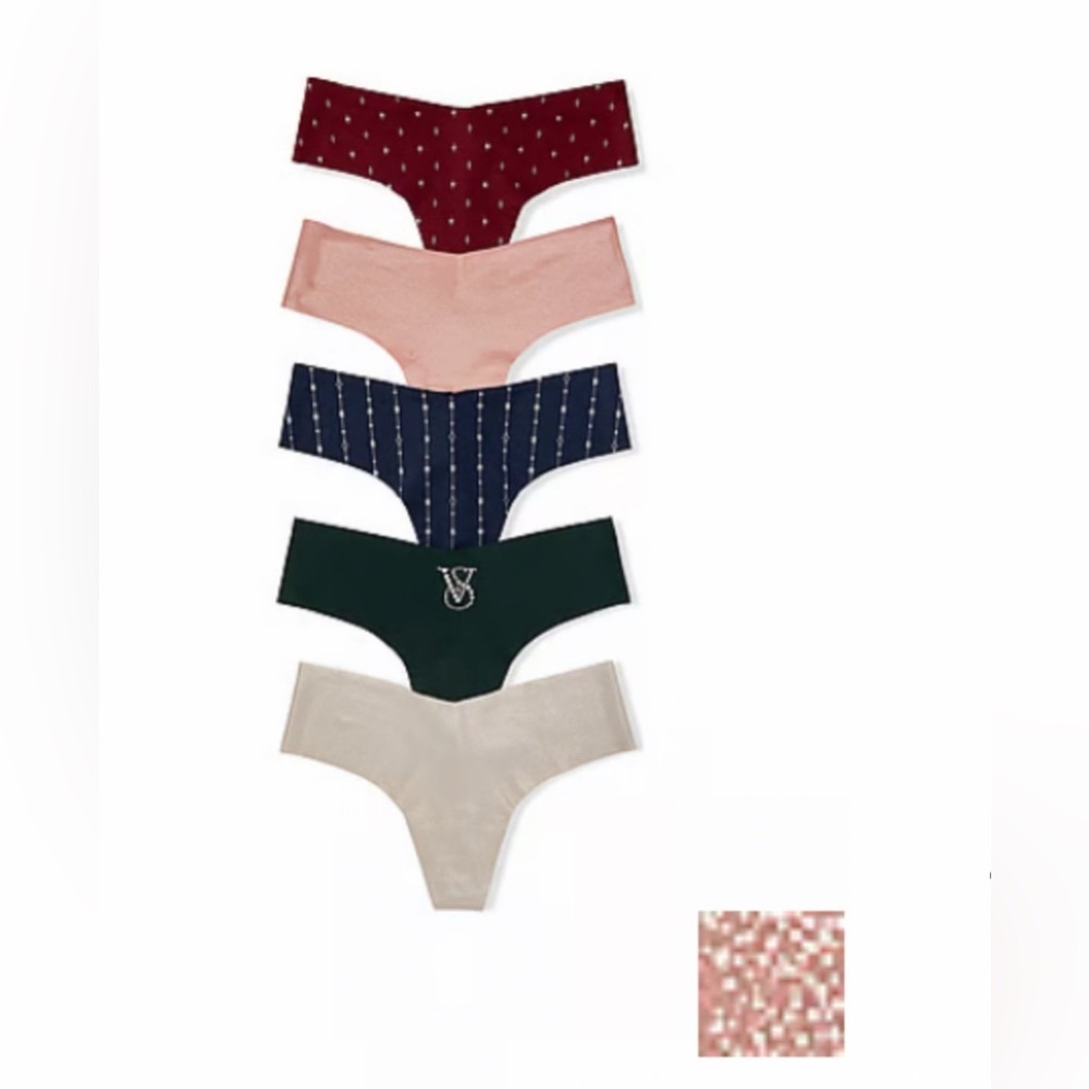 VICTORIA'S SECRET 5-Pack shine No-Show Thong Panties Size M Multi Color